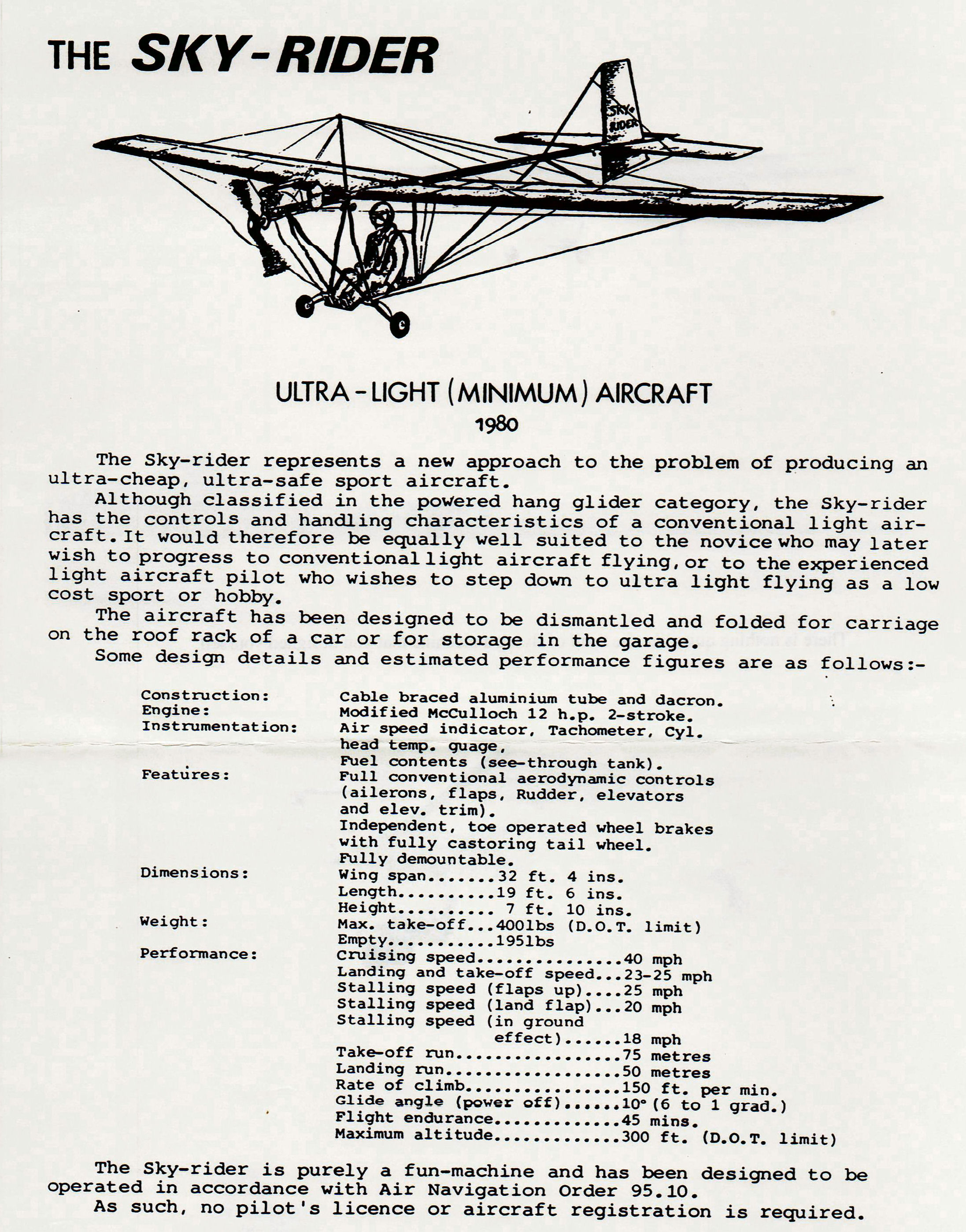 Sky-Rider specs